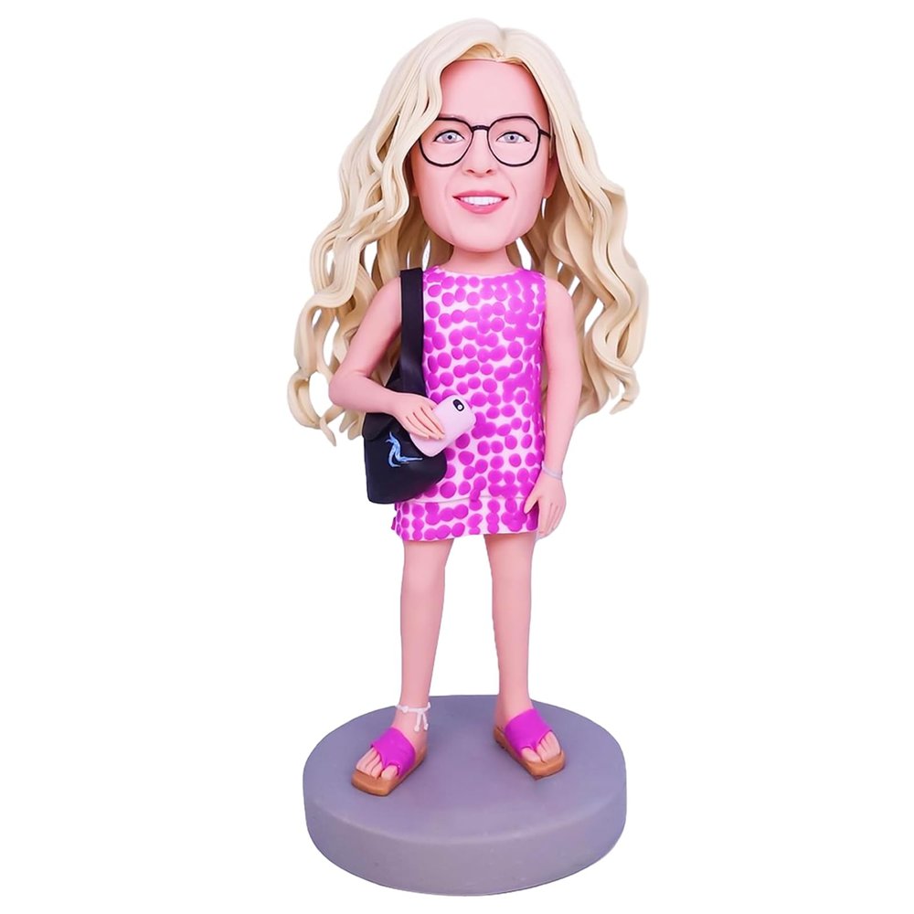 Custom Bobbleheads Personalized Custom Full Blonde Woman Figurine with Glasses Handmade Personalized Sculpture Based on Your Photo Gift for Women