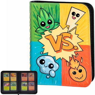 3D Card Binder for Pokemon - Stunning 3D Raised Pk Types Design in PU Leather with Zipper - Includes 4 Pocket Pages for 160 Cards. Great Sleeve Album/TCG Holder/Trading Card Collection Book Gift.