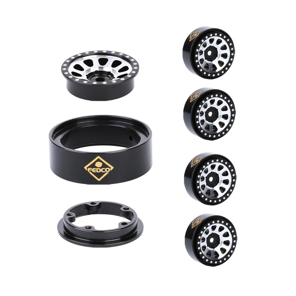FEDCO SCX24 Wheels 1.0 Beadlock Wheels 2 MM Negative Offset with Brass Counterweight Ring for Axial SCX24 Gladiator Deadbolt C10 JLU Bronco AX24 Upgrades 1/24 RC Crawler