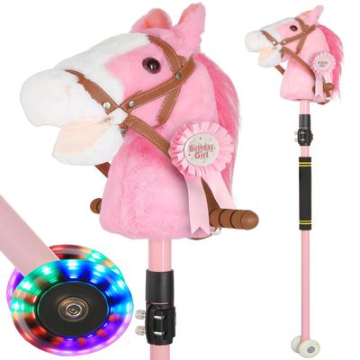 UEGHNS Handcrafted Plush Hobby Horse Sticks,Horse Riding Stick for Girls 30-50" Adjustable Height with Flashing Wheels & Realistic Neigh Sounds Birthday Gift Riding Pretend Play Toy Ages 4+