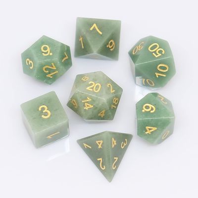 Pure Natural Gemstone Crystal Dice, Made of High-Tech Natural Stone. A Tandard Set of 7PCS Dice is Used for The DND D&D RPG MTG Tabletop Game (Aventurine)