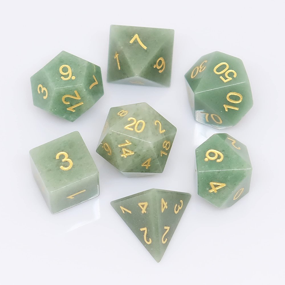 Pure Natural Gemstone Crystal Dice, Made of High-Tech Natural Stone. A Tandard Set of 7PCS Dice is Used for The DND D&D RPG MTG Tabletop Game (Aventurine)