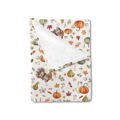 Thanksgiving Turkey Pumpkins Baby Blanket for Boy Girl Vintage Fall Pumpkins Boho Floral Leaves Flannel Soft Receiving Blanket Newborn Nursery Toddler Crib Bed Blanket Autumn Swaddle Blanket 30x40