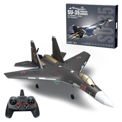 ConGamefun RC Plane, SU35 RC Airplane with 6-Axis Gyro and LED Lights, 2.4GHz 4CH RC Fighter Ready to Fly, EPP Fixed-Wing RC Aircraft Outdoor Model Adults - RTF