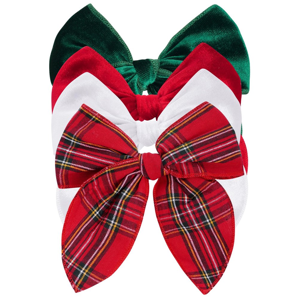 JTYKUYR 4 Pcs Christmas Fable Hair Bows Velvet Plaid Bow Hair Clips Hair Accessories for Little Girls and Moms (4 Pack Christmas Fable Bow)