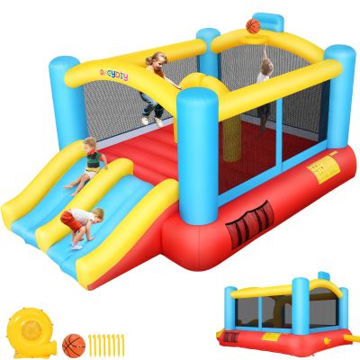 Bounce House, 12.6FTx9FT Inflatable Bounce Castle with Blower for Kids, Blow Up Jumping Bouncer with Double Slide, Obstacles, Trampoline Indoor/Outdoor Bouncy House, Jump House for Family Backyard