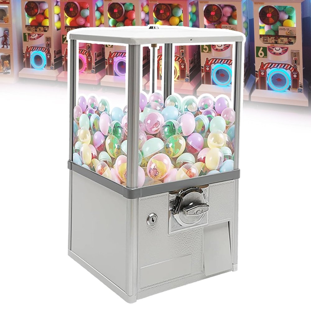 pedenencelia Mini Chewing Gum Machine,Capsule Vending Machine,Capsule Machine with Locks& Two Keys,for Capsule Toys with 4.5-2.5 Cm Diameter Suitable for Shopping Malls,Shopping Centers,White