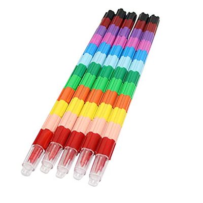 Acuirw Stackable Rainbow Crayon Pencils - Buildable Colorful Crayons for Kids, Party Favors & School Office Supplies (5pcs)