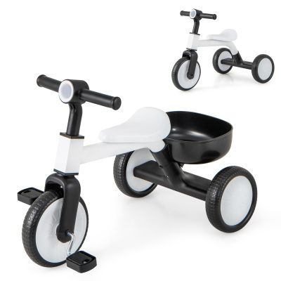 BABY JOY Toddler Tricycle, 2-in-1 Kids Tricycle Auxiliary Balance Bike with Carbon Steel Frame, Detachable Pedals & Removable Storage Basket, Toddler Trikes for 2-4 Year Old Baby Boy Girl