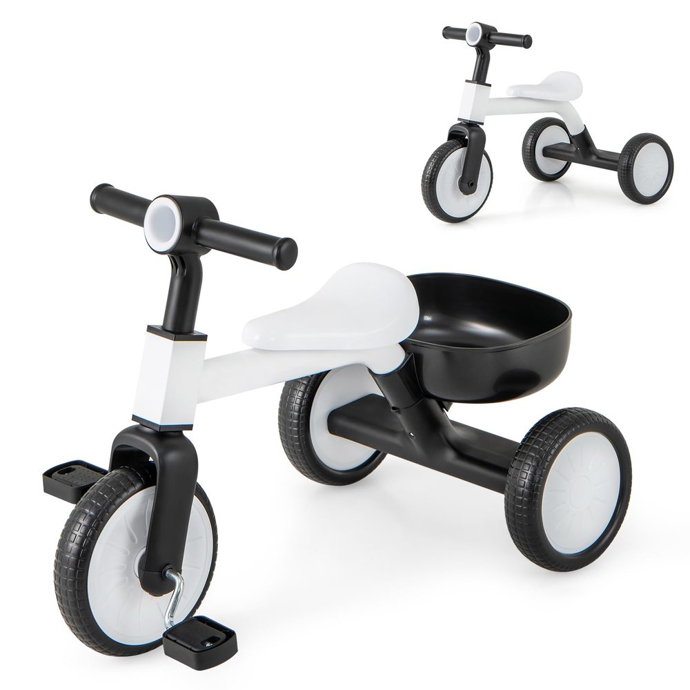 BABY JOY Toddler Tricycle, 2-in-1 Kids Tricycle Auxiliary Balance Bike with Carbon Steel Frame, Detachable Pedals & Removable Storage Basket, Toddler Trikes for 2-4 Year Old Baby Boy Girl