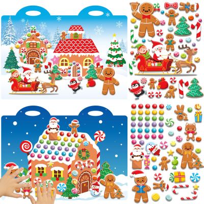 100 Christmas Gingerbread House 3D Puffy Sticker Activity Book for Toddlers Kids Reusable Christmas Stickers Gingerbread House Xmas Craft Winter Holiday Window Decals Ages 4+ Gifts Toys Supplies Favor