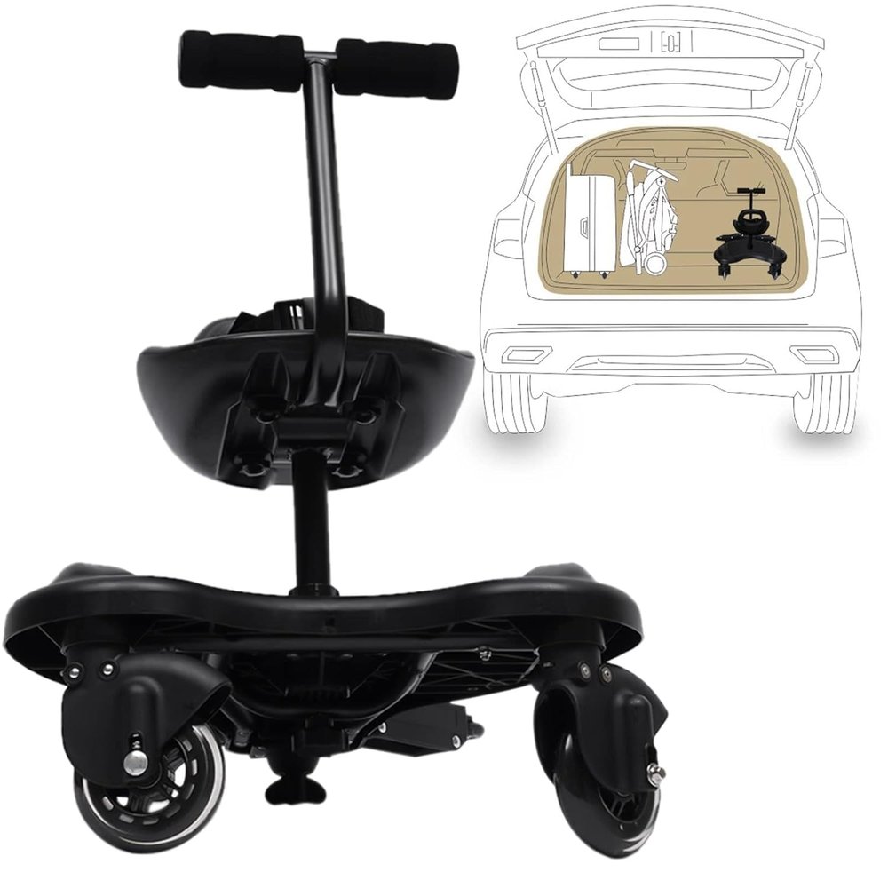 Universal Stroller Board 2 in 1 Children Rider Stroller Attachment w/Saddle Seat, Buggy Board Wheeled Pushchair Stroller w/Standing Platform & Universal Wheel, Holds Children Up to 55lbs