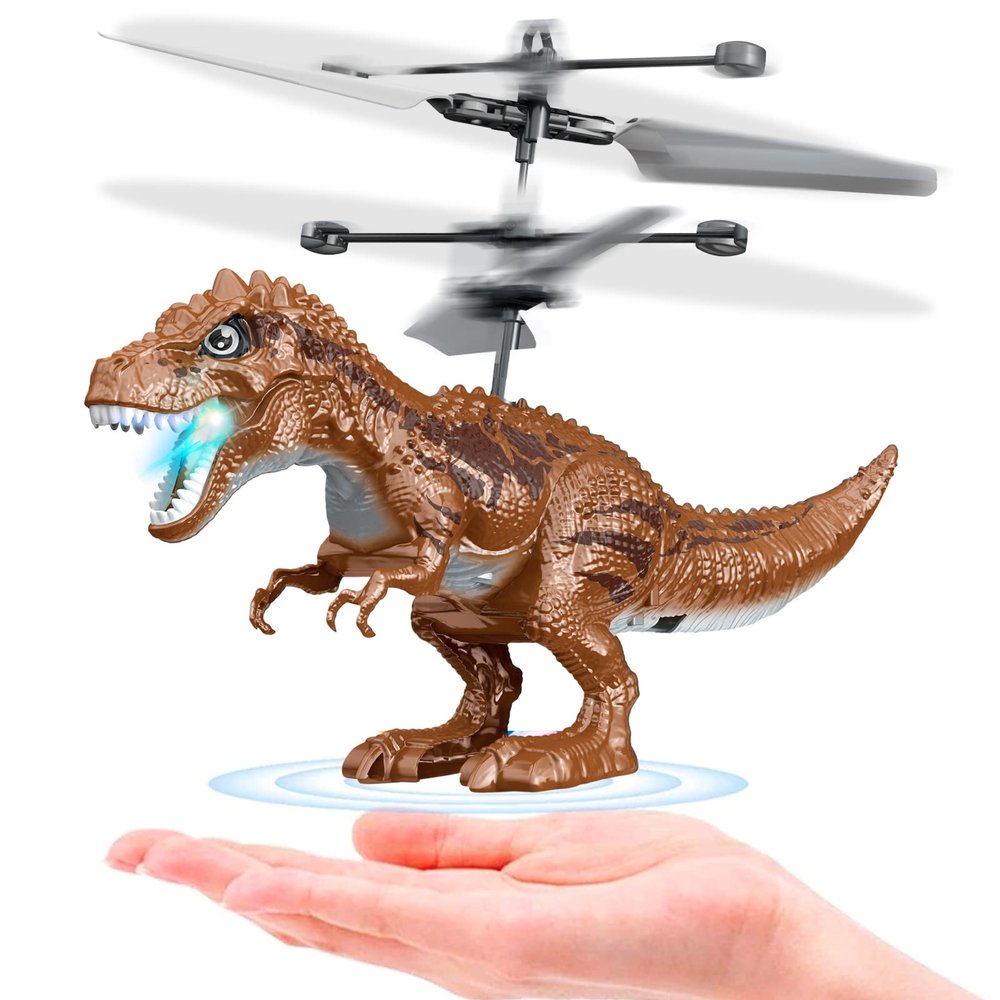 KPPIT Dinosaur Toys, Remote Flying Dinosaur Drone Infrared Induction RC Flying Ball Toy for Kids Boys Girls Gifts LED Light Helicopter Flying Drone Indoor and Outdoor Games Toys for Age 8 9 10 11 12+