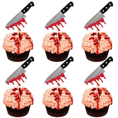 24 PCS Halloween Knife Cupcake Toppers Horror Blood Knife Cupcake Picks Have a Killer Birthday Cupcake Decorations for Halloween Bloody Knife Theme Birthday Party Cake Decorations Supplies
