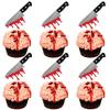 24 PCS Halloween Knife Cupcake Toppers Horror Blood Knife Cupcake Picks Have a Killer Birthday Cupcake Decorations for Halloween Bloody Knife Theme Birthday Party Cake Decorations Supplies view 1