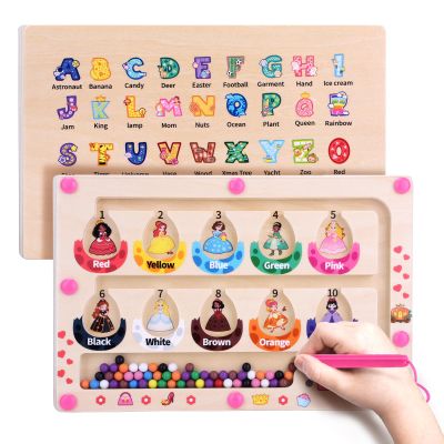 Uiseba Princess Mini Magnetic Color and Number Maze Montessori Toy for Ages 3 4 5, Toddler Busy Board, Educational Preschool Learning Activities, Ideal Christmas & Birthday Gift for Girls and Kids