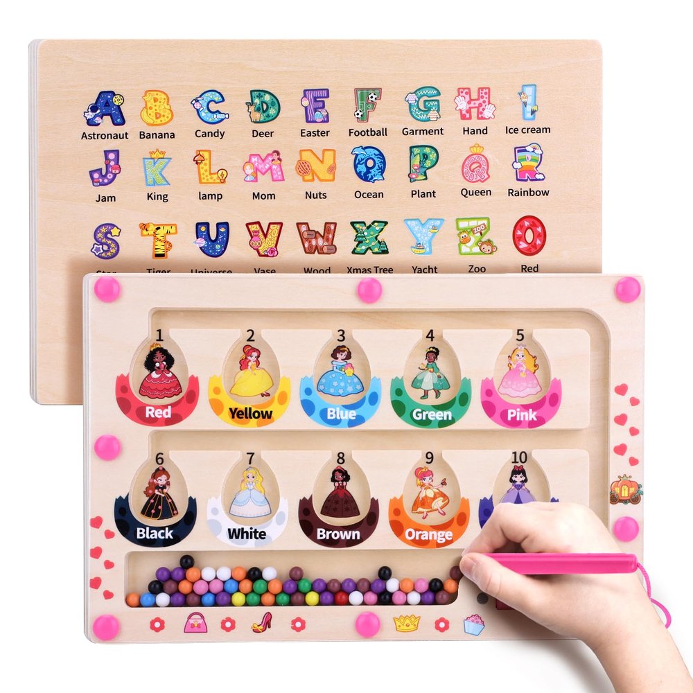 Uiseba Princess Mini Magnetic Color and Number Maze Montessori Toy for Ages 3 4 5, Toddler Busy Board, Educational Preschool Learning Activities, Ideal Christmas & Birthday Gift for Girls and Kids