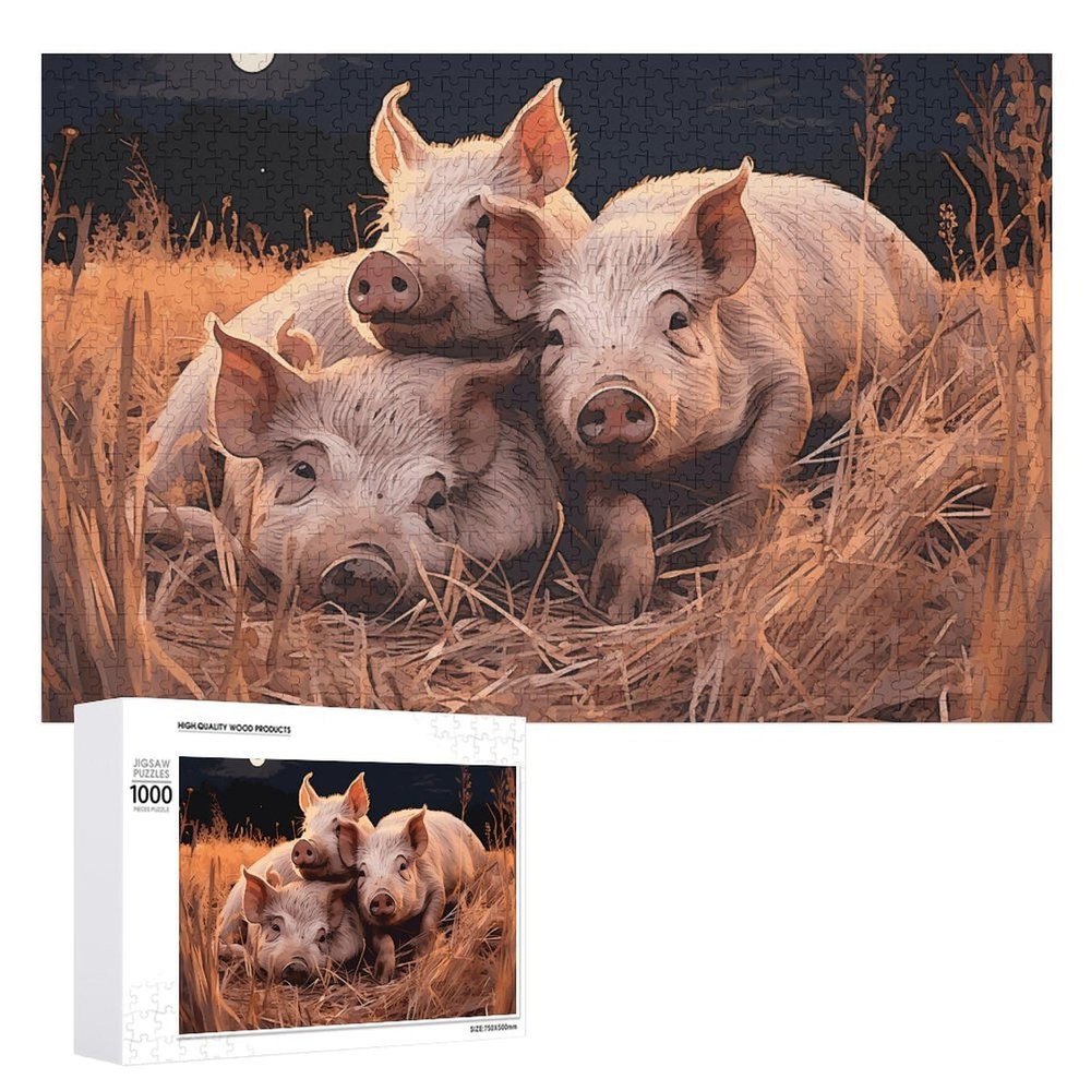 1000 PCS Jigsaw Puzzles Three Pigs Sleeping Puzzles Personalized Puzzle for Adults Wooden Puzzle Custom Puzzles from Photos Picture Puzzle Classic Jigsaw Puzzle for Wedding Birthday Valentine's Day