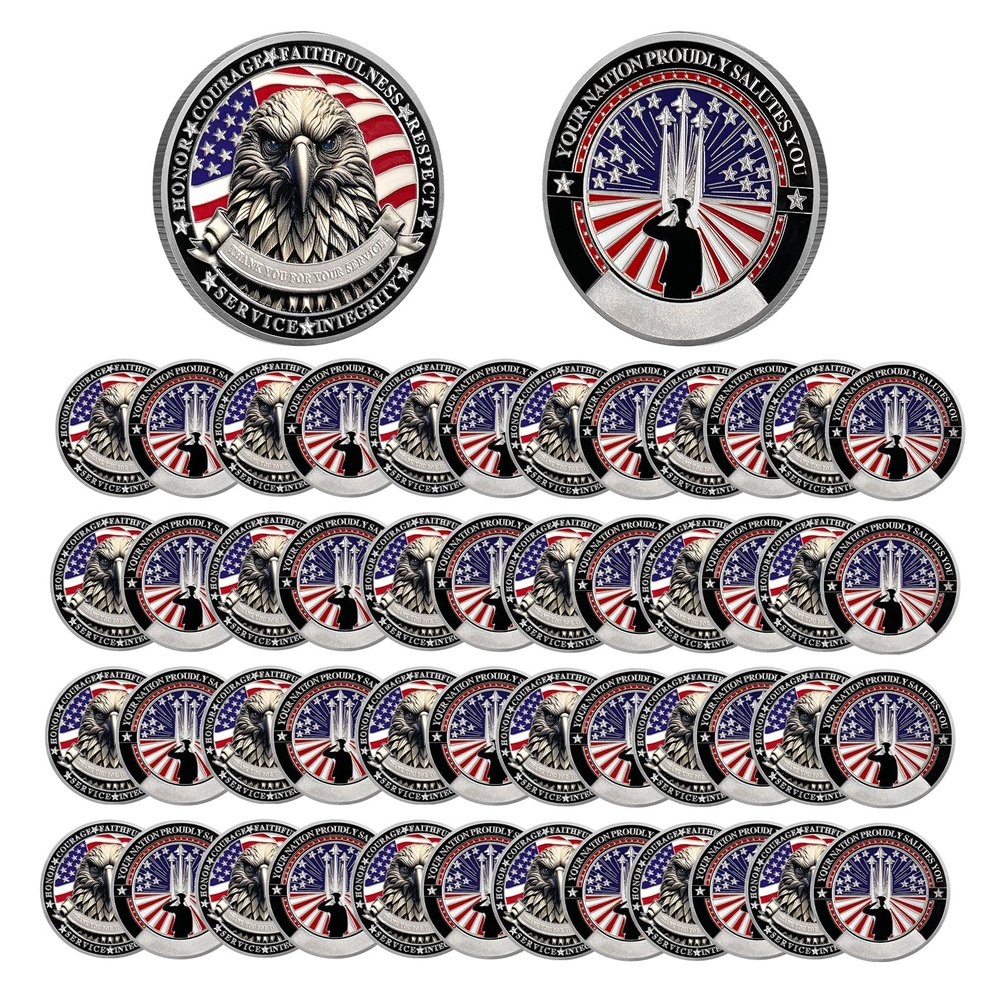 100 PCS AtSKnSK Challenge Coin Thank You for Your Service Coins for Veterans Appreciation Veteran's Day Gifts Bulk (Veteran Salute, Piece, 100)