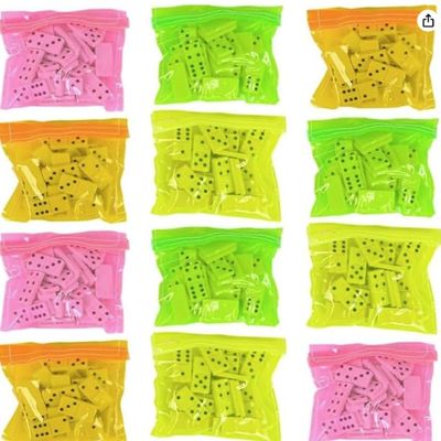 ArtCreativity Domino Game Set - 1 Piece - Each Domino Set Includes 28 Pieces Per Neon Pink, Yellow, Green and Orange Bags - Great School, Carnival Prizes - Awesome Party Favor - Fun Game for Kids