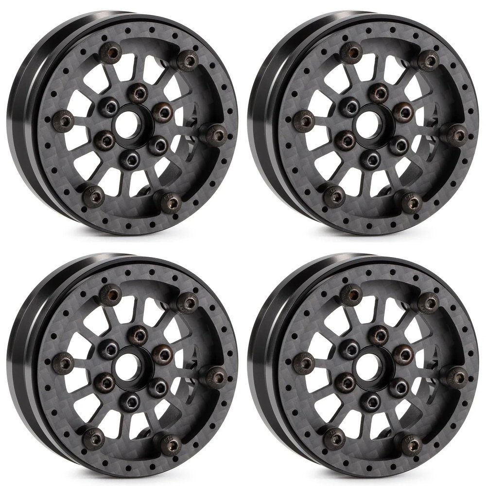 1.9 Inch Beadlock Wheels Rim with Adjustable Offset Ultra Lightweight Carbon Aluminum for 1/10 RC Rock Crawler Element RC Enduro Capra Dlux TGH Gspeed LCG Chassis Comp Builds (Type A)