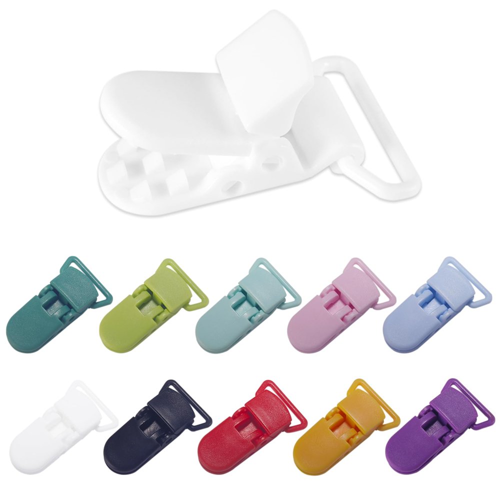 10-Pack Pacifier Clip Replacement Ends - BPA-Free Plastic Fasteners for DIY Baby Crafts, Sewing Bibs & Blankets Straps (3/4 Inch, 10 Color)