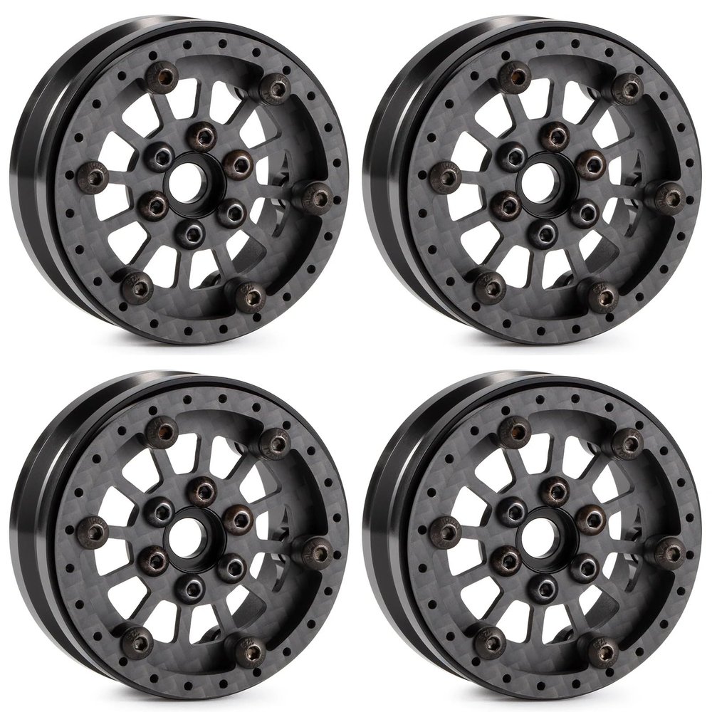 CobraCrawler Ultra Lightweight Carbon Aluminum 1.9 Beadlock Wheels Adjustable Offset for 1/10 RC Crawler SCX10 Capra TRX4 VS4-10 H10 Optic (A1)