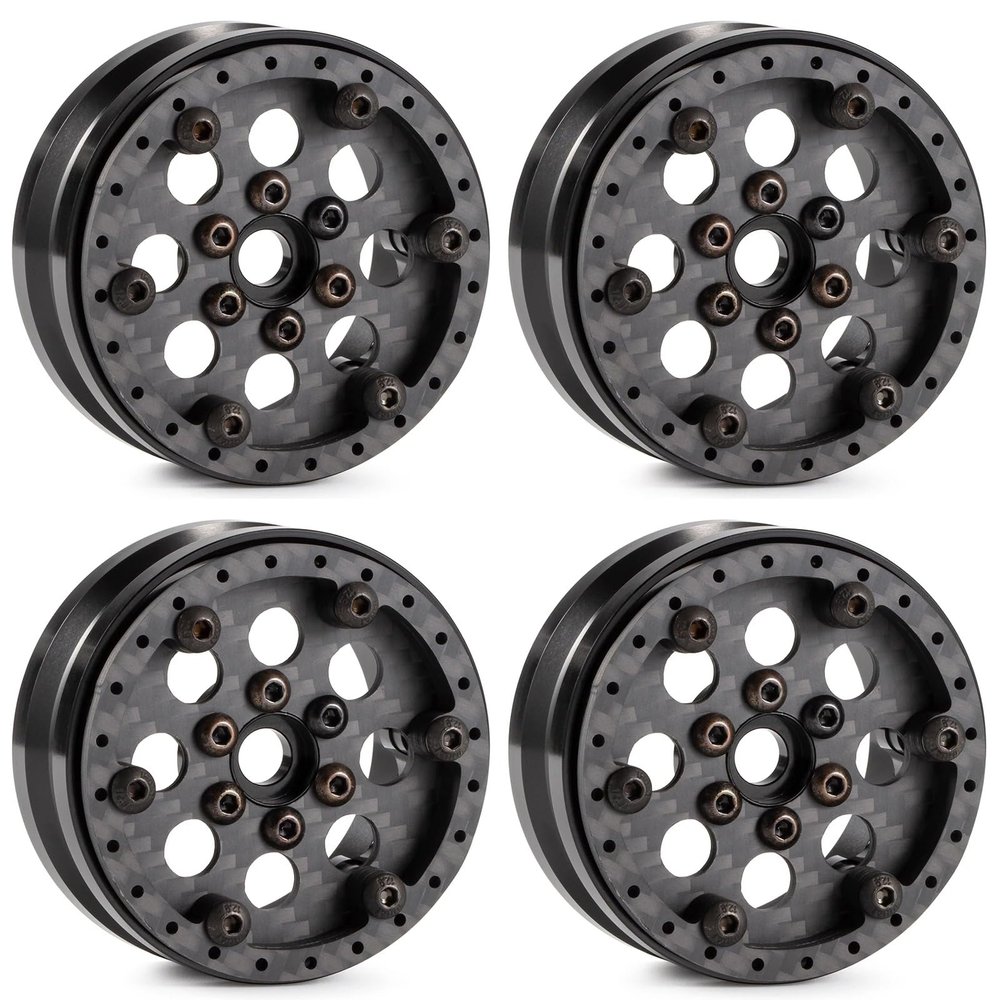 CobraCrawler Ultra Lightweight Carbon Aluminum 1.9 Beadlock Wheels Adjustable Offset for 1/10 RC Crawler SCX10 Capra TRX4 VS4-10 H10 Optic (B1)
