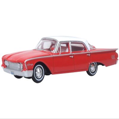 Oxford Diecast 1960 Fairlane Sedan 500 Monte Carlo Red with Corinthian White Top and Interior 1/87 (HO) Scale Diecast Model Car 87FF60001