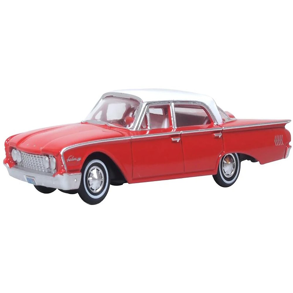 Oxford Diecast 1960 Fairlane Sedan 500 Monte Carlo Red with Corinthian White Top and Interior 1/87 (HO) Scale Diecast Model Car 87FF60001