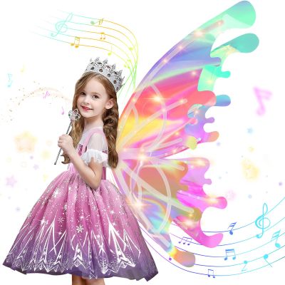 Diakud Light Up Butterfly Fairy Wings for Girls 4-6, Gifts for 4 5 6 7 8 Year Old Kids Age 5-7 Christmas Halloween Princess Dress Up Costume Toys for Girls 6-8 Birthday Gift Ideas for Girl