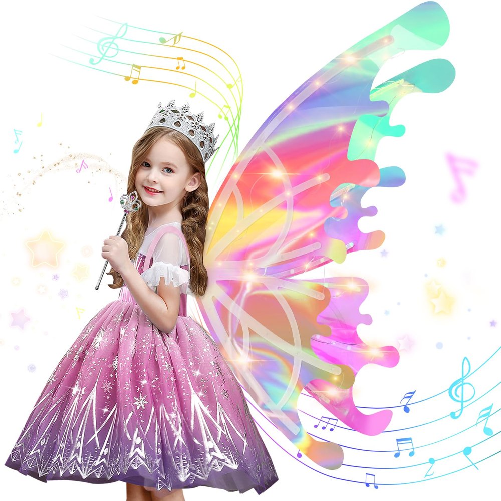 Diakud Light Up Butterfly Fairy Wings for Girls 4-6, Gifts for 4 5 6 7 8 Year Old Kids Age 5-7 Christmas Halloween Princess Dress Up Costume Toys for Girls 6-8 Birthday Gift Ideas for Girl