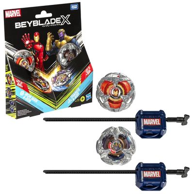 Beyblade X, Marvel Collab, Iron Man 4-80B vs.Thanos 4-60P Multipack - 2 Top & 2 Launchers Toy Set - Ages 8 and Up