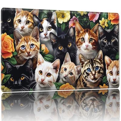 Playmat for MTG,Game Mat 24 x 14 inches, Non Slip Rubber Backing TCG and Board Game Mat for Cards,Mousepad Desk Mats-A Pack of Cats