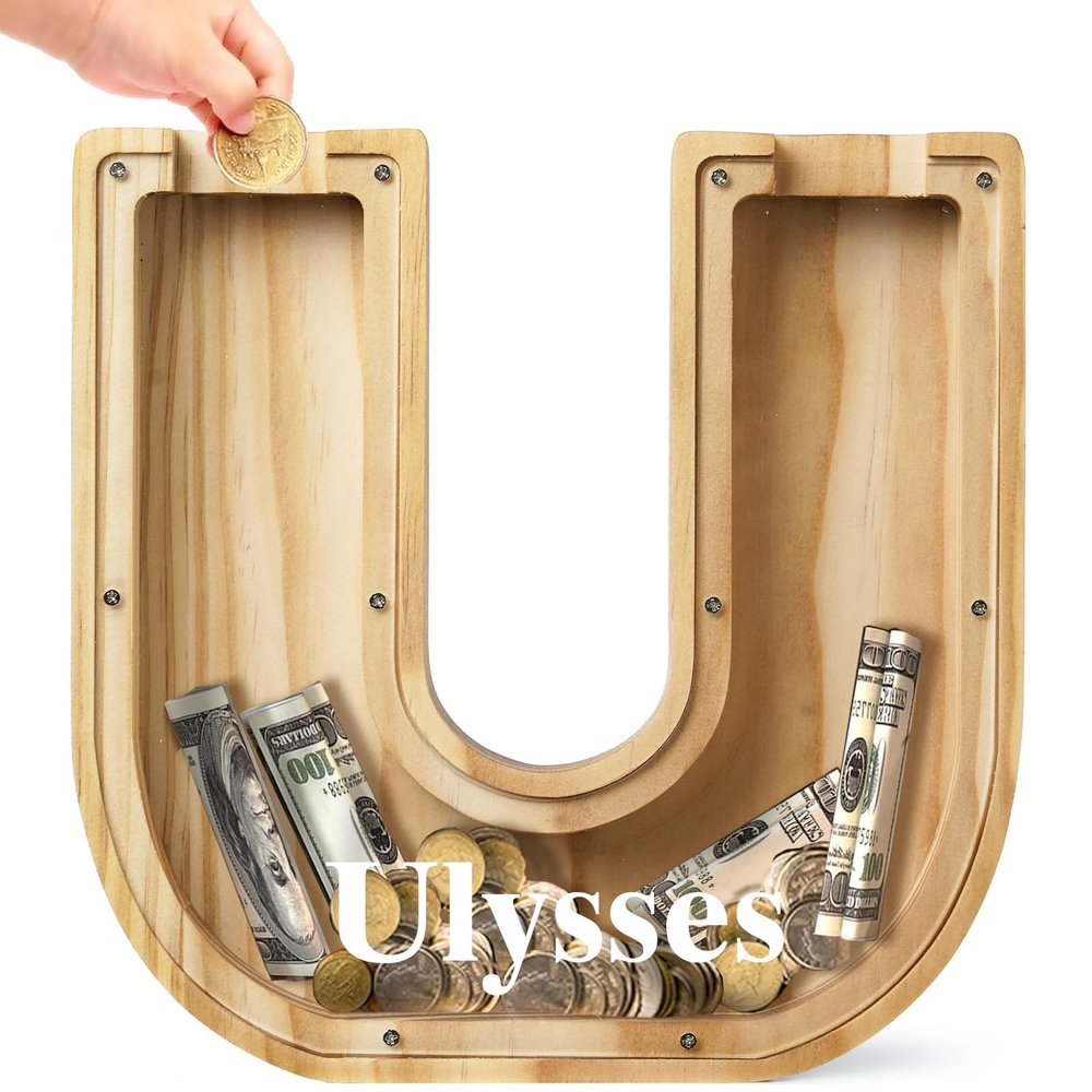 Bemaystar Personalized Piggy Bank for Kids: Customized Name Letter, Wooden Money Bank for Boys & Girls, Birthday