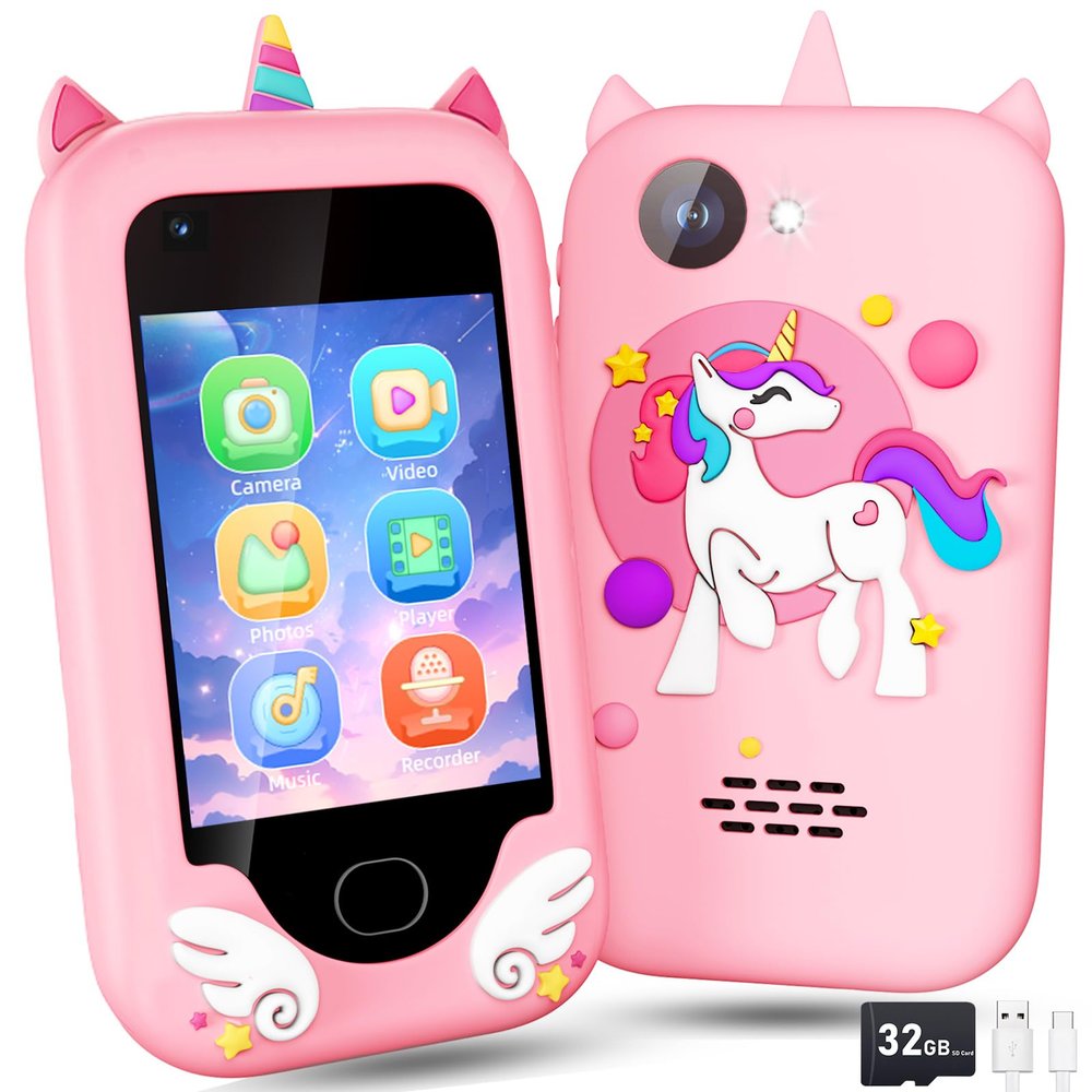 Gocina Kids Phone for Girls Age 3-10 - Toddler Smart Phone Toys with Touchscreen, Dual Cameras, Learning, Perfect Christmas Birthday Gift with 32G SD Card