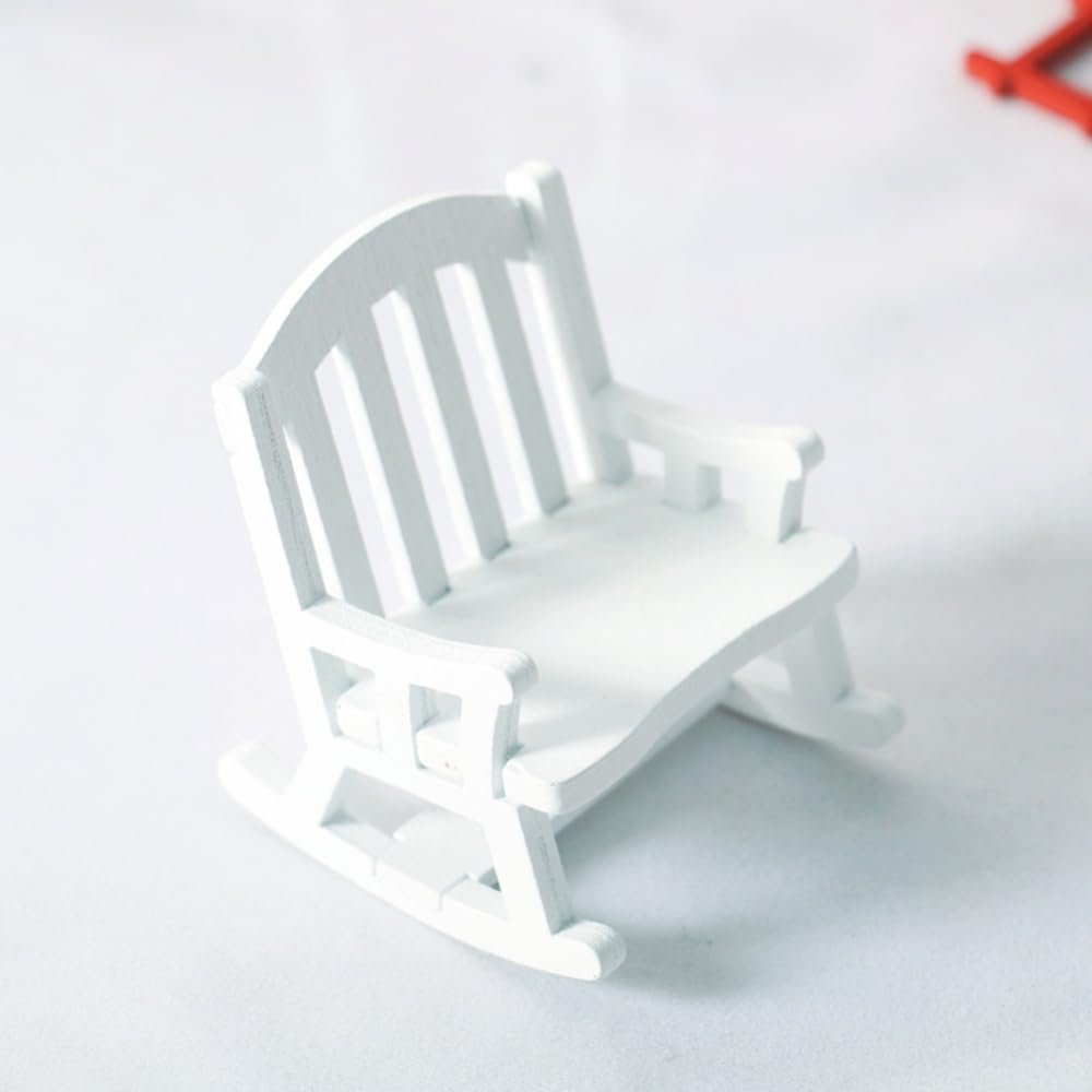 1 Pc Dollhouse Retro European Wooden Rocking Chair Mini Christmas Decoration Accessories (White)
