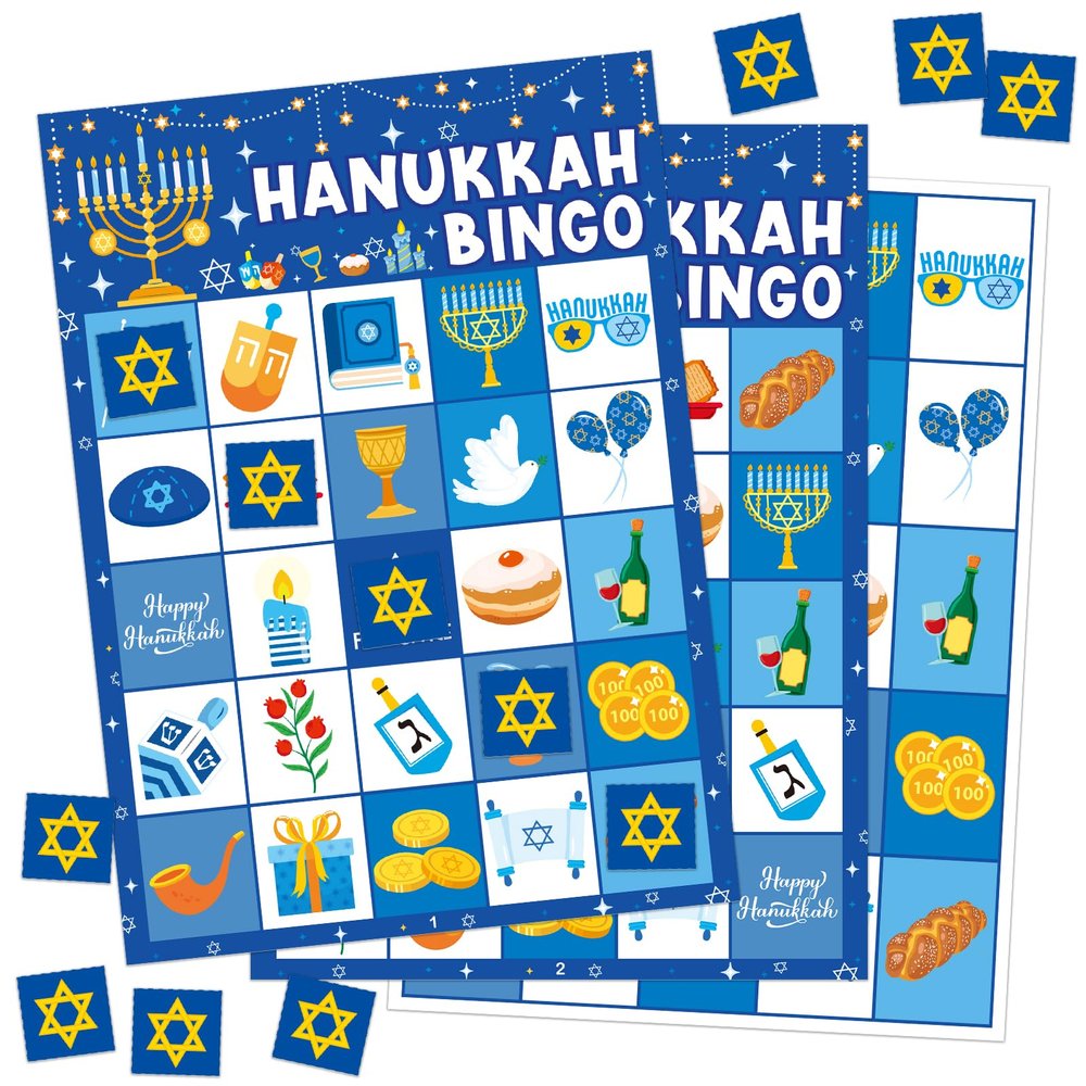 CANIFORTUNE 24 Players Happy Hanukkah Bingo Game Cards Menorah Bingo Game Hanukkah Party Games Hanukkah Gifts Party Favors Chanukah Party Decorations