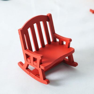 1 Pc Dollhouse Retro European Wooden Rocking Chair Mini Christmas Decoration Accessories (Red)