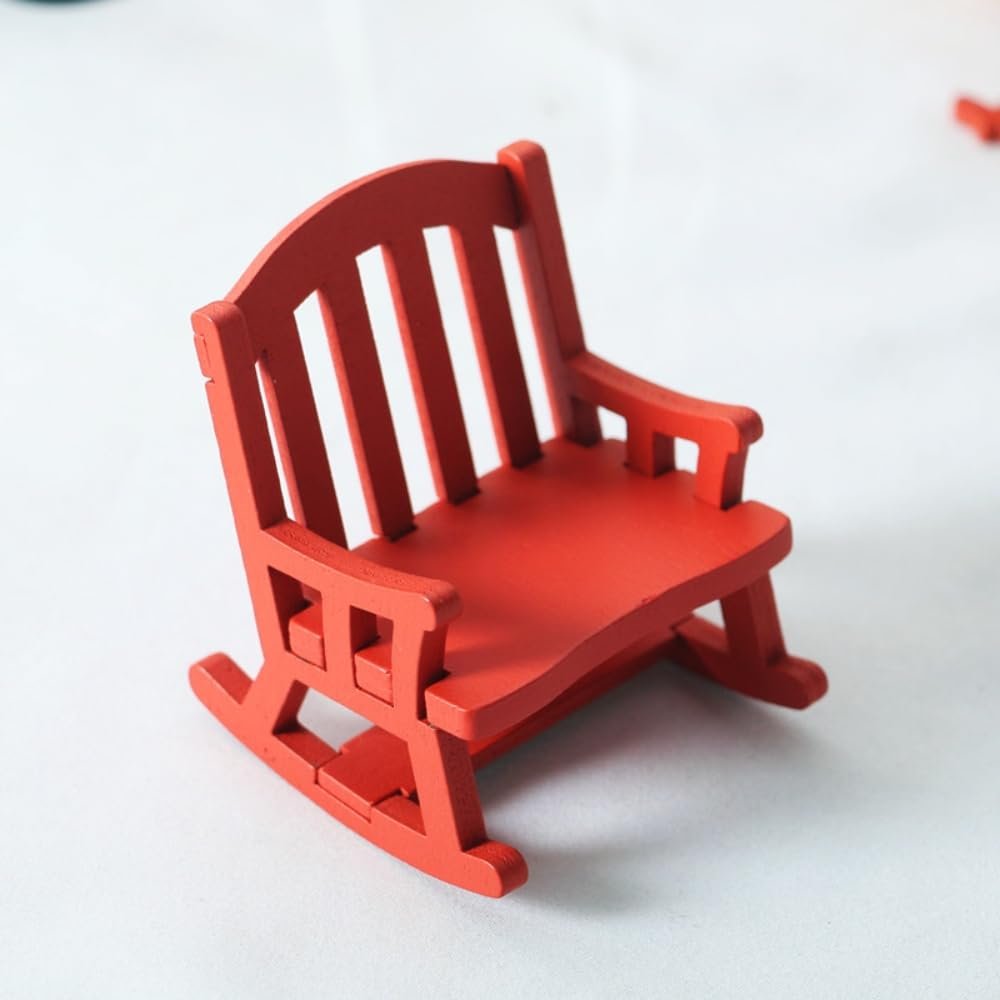 1 Pc Dollhouse Retro European Wooden Rocking Chair Mini Christmas Decoration Accessories (Red)