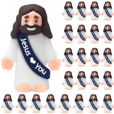 Bememo 25 Pcs Little Jesus Figures,Original Design Jesus Love You Rubber Religious Toys for Easter,Easter Basket Stuffers,Christian Party Favors Sunday School Baptism Church Gift(Navy Blue)