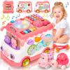AmiDear Baby Gift for 1-2 Year Old Girl, 10-in-1 Montessori Toys Bus for Baby 6-12-18 Months+, Educational Musical Sensory Learning Toddler Toys Age 1-2, First Christmas and Birthday Gifts Pink view 1