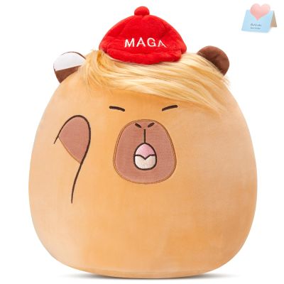 12-Inch Funny Donald Trump Capybara Plush Pillow - Cute MAGA Hat Design | Creative Gift Filling | Fun Decoration for Children and Adults