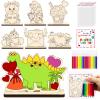 24 Pack Valentine's Day Painting Gifts Set Wooden Art Painting Craft with Mini Watercolor Pencil Valentine's Day Cards and Packaging Bag DIY Valentines Crafts for School Classroom Exchange Party Gifts view 1