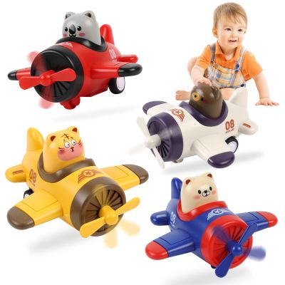 Airplane Toy Cars for Toddlers 1-3 4 Pack Press and Go Baby Car Toys, Push Airplanes with Rotating Propellers & Animal Drivers, Safe ABS Friction Cars for Indoor Outdoor Play, Gift for Boys Girls
