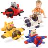 Airplane Toy Cars for Toddlers 1-3  4 Pack Press and Go Baby Car Toys, Push Airplanes with Rotating Propellers & Animal Drivers, Safe ABS Friction Cars for Indoor Outdoor Play, Gift for Boys Girls view 1