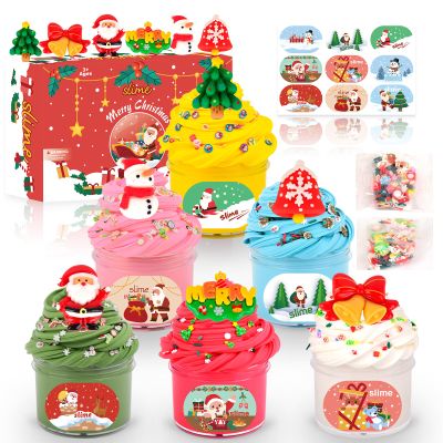 Christmas Butter Slime Kit 6 Pack, Christmas Slime Set with Charms for Kids Party Favors, Stocking Fillers, Xmas Toys for Girls Boys