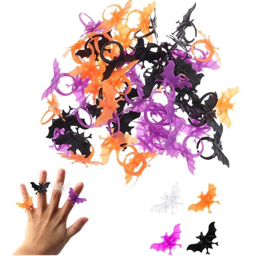 Keuyeo 100 Pcs Bat Ring Party Accessory Plastic Ring Bat Toy Ring Halloween Ring Halloween Toy Ring Party Hand Accessory