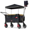 EVER ADVANCED Wagon Stroller for 2 Kids, Compact One-Step Fold Stroller Wagon with Adjustable Push/Pull Handles, Folding Wagon for Travel, Park & Beach, Includes Removable UV Canopy, Black Yellow view 1
