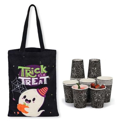ATFUNSHOP Halloween Paper Cups Black Spider and Halloween Tote Bag Ghost Pattern